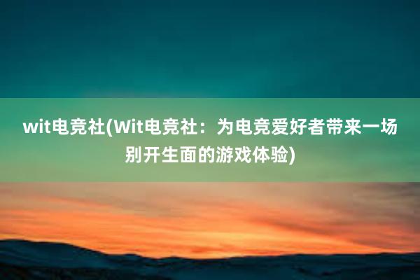 wit电竞社(Wit电竞社：为电竞爱好者带来一场别开生面的游戏体验)