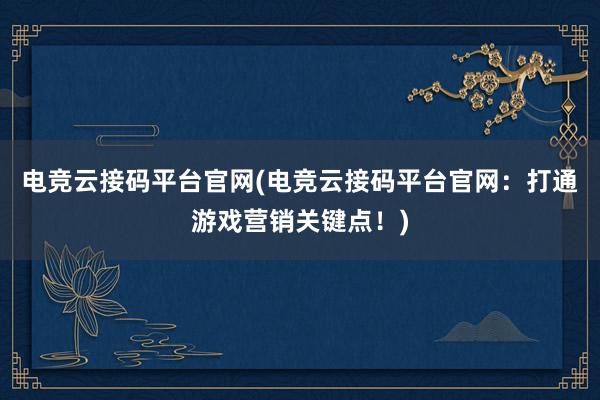 电竞云接码平台官网(电竞云接码平台官网：打通游戏营销关键点！)