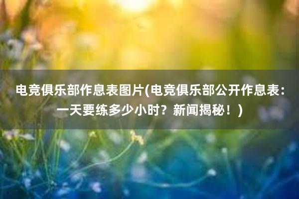 电竞俱乐部作息表图片(电竞俱乐部公开作息表：一天要练多少小时？新闻揭秘！)