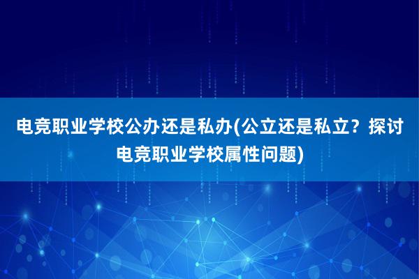 电竞职业学校公办还是私办(公立还是私立？探讨电竞职业学校属性问题)