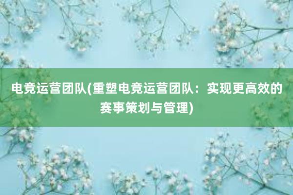 电竞运营团队(重塑电竞运营团队：实现更高效的赛事策划与管理)