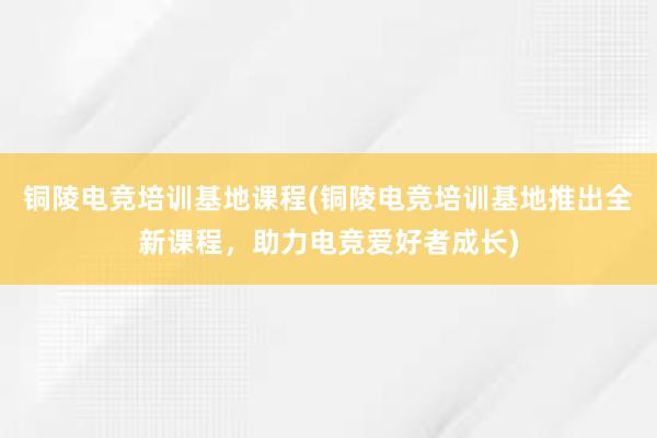 铜陵电竞培训基地课程(铜陵电竞培训基地推出全新课程，助力电竞爱好者成长)