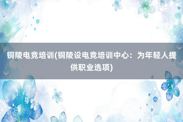 铜陵电竞培训(铜陵设电竞培训中心：为年轻人提供职业选项)