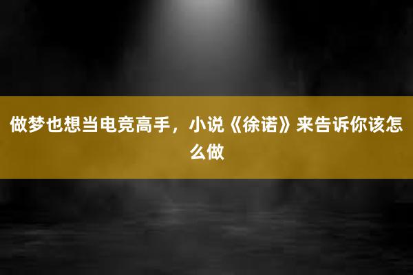 做梦也想当电竞高手，小说《徐诺》来告诉你该怎么做